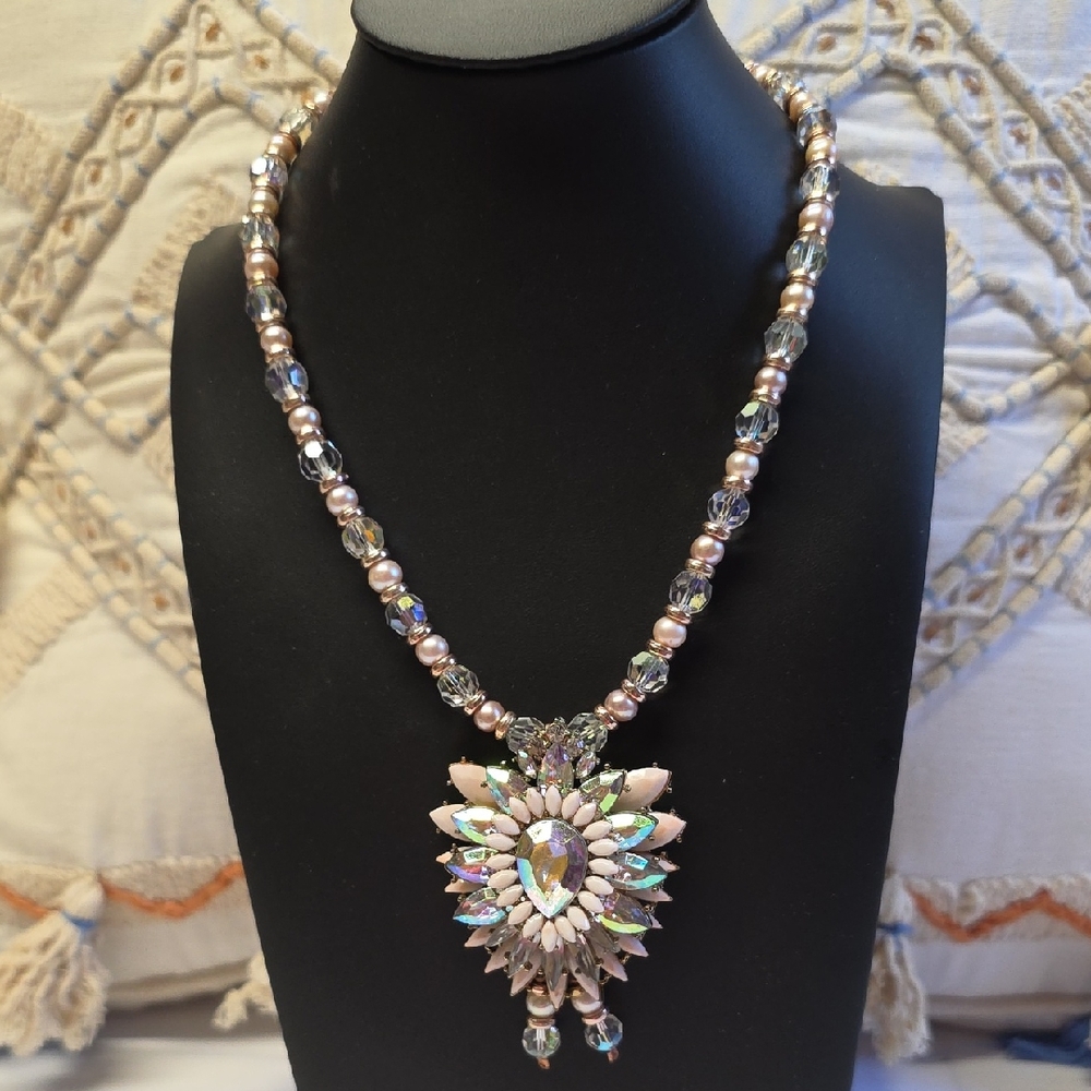 Pearl and Crystal AB Teardrop Statement Necklace